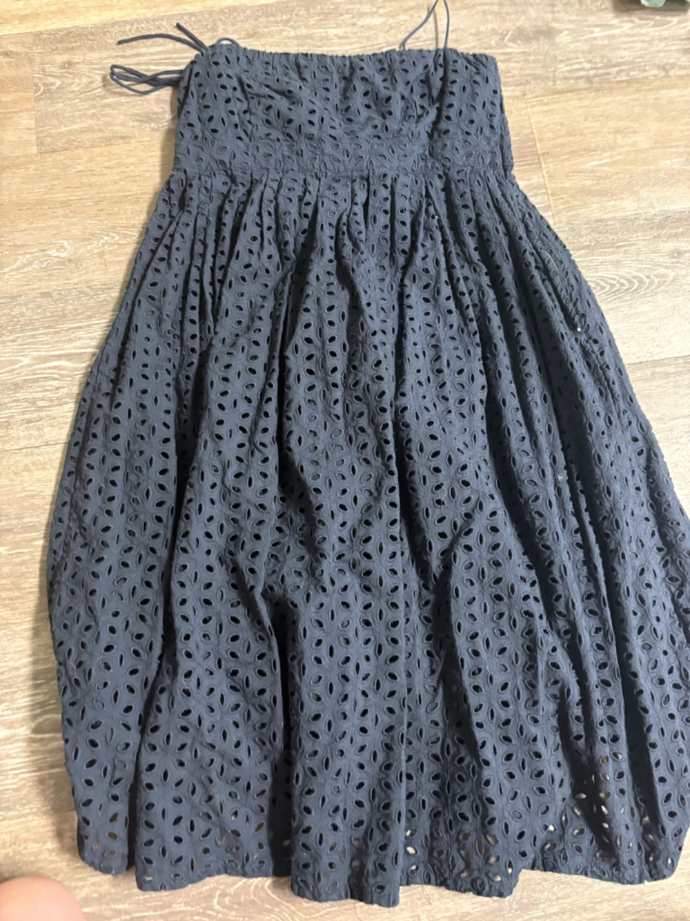GAP Black Eyelet Strapless A-Line Midi Dress